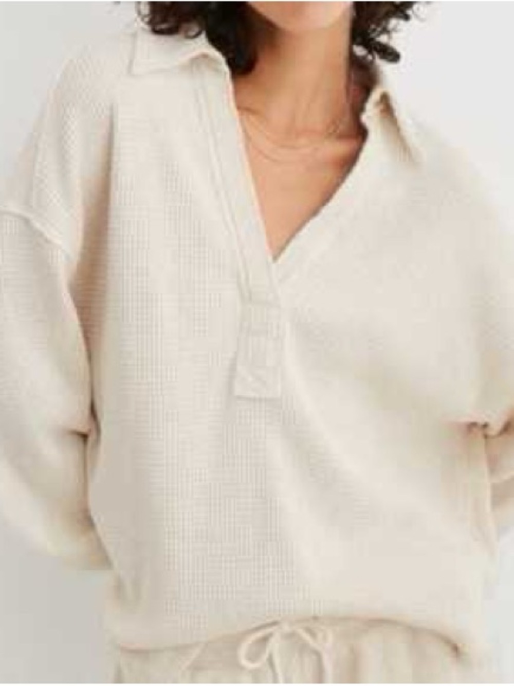 Aerie lumberjane waffle knit thermal pop over thick polo V-neck shirt M